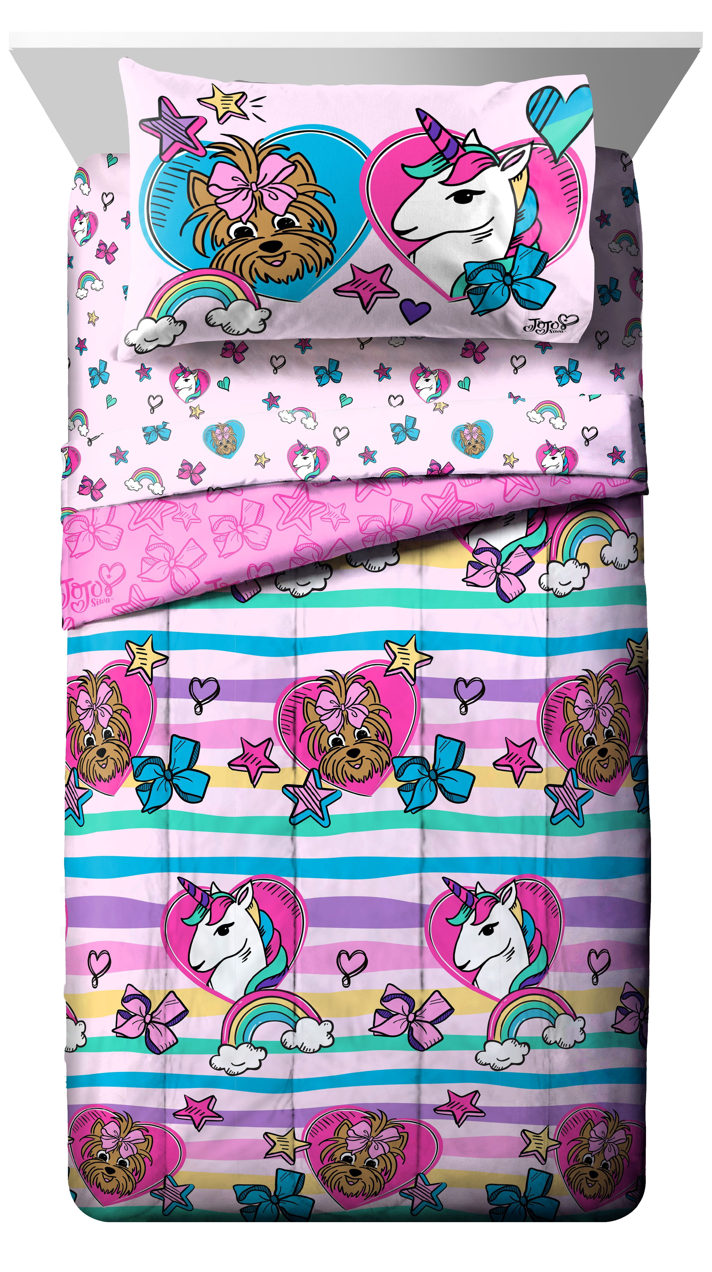 Jojo Siwa 5-Piece Unicorn Shine Striped Kids Bedding Set w/ Reversible Pink Bows Comforter