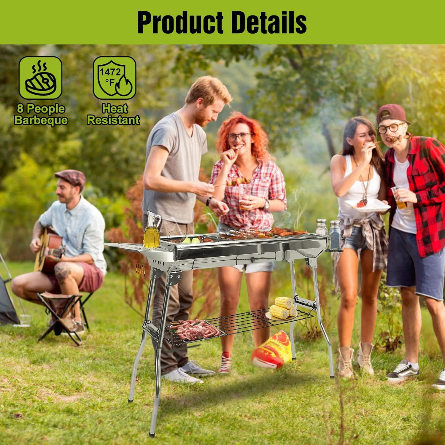 Foldable Stainless Steel Charcoal Grill for Outdoor Cooking