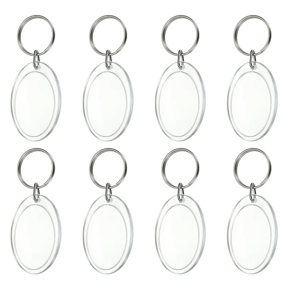 UXxcell 8Pcs Photo Frame Keyring, 4.9 x 3.3cm / 1.93 x 1.3 Inch Oval Acrylic Custom Keychain Blanks Personalized DIY Keychains for Souvenir Anniversary Holiday