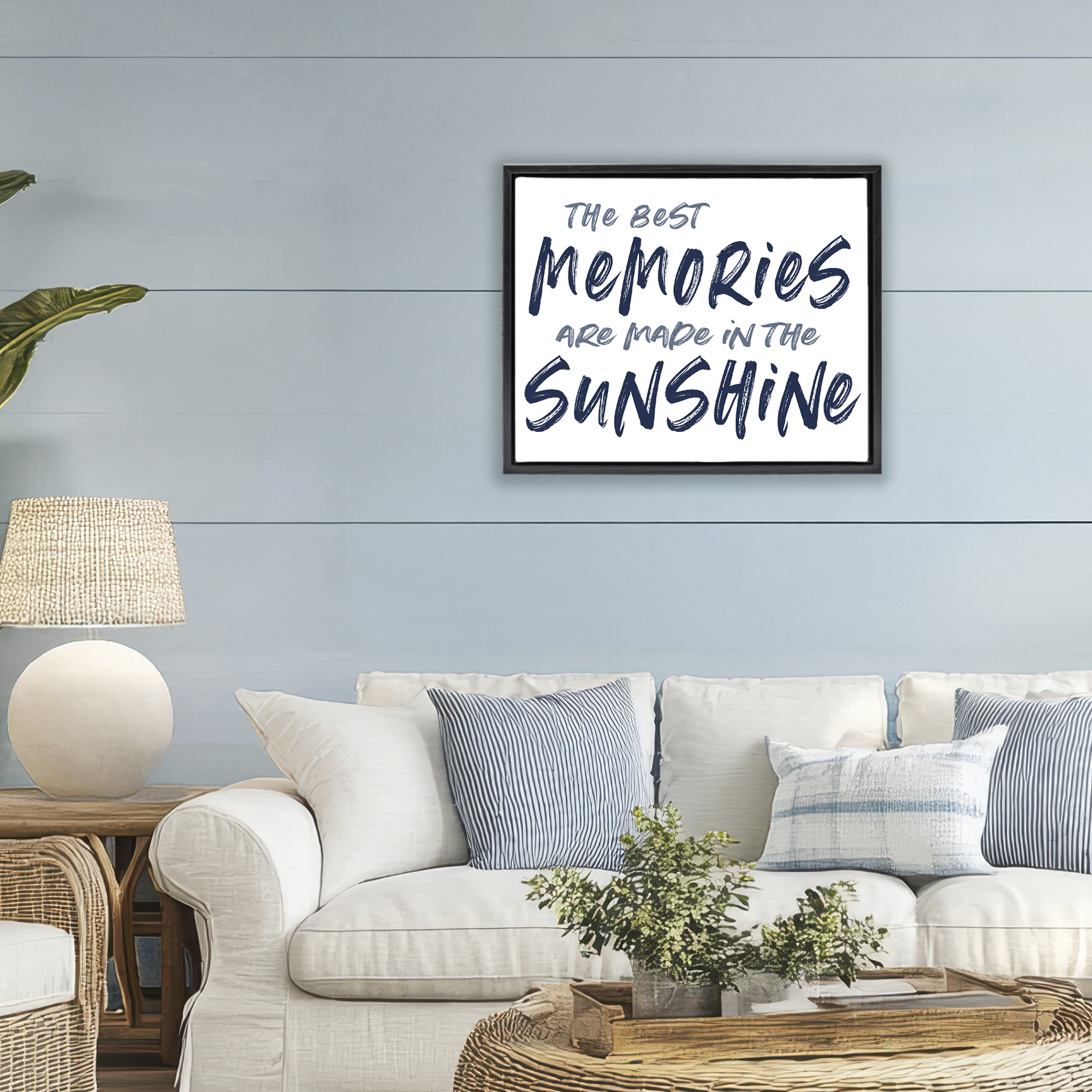 Memories Made In Sunshine Black Framed Floater Canvas Wall Art, design by Lettered and Lined
