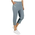 thumbnail image 2 of BLVB Women's Hiking Capri Pants Elastic Waist Lightweight Golf Cargo Crop Pants for Work Casual Office with Pockets, 2 of 7