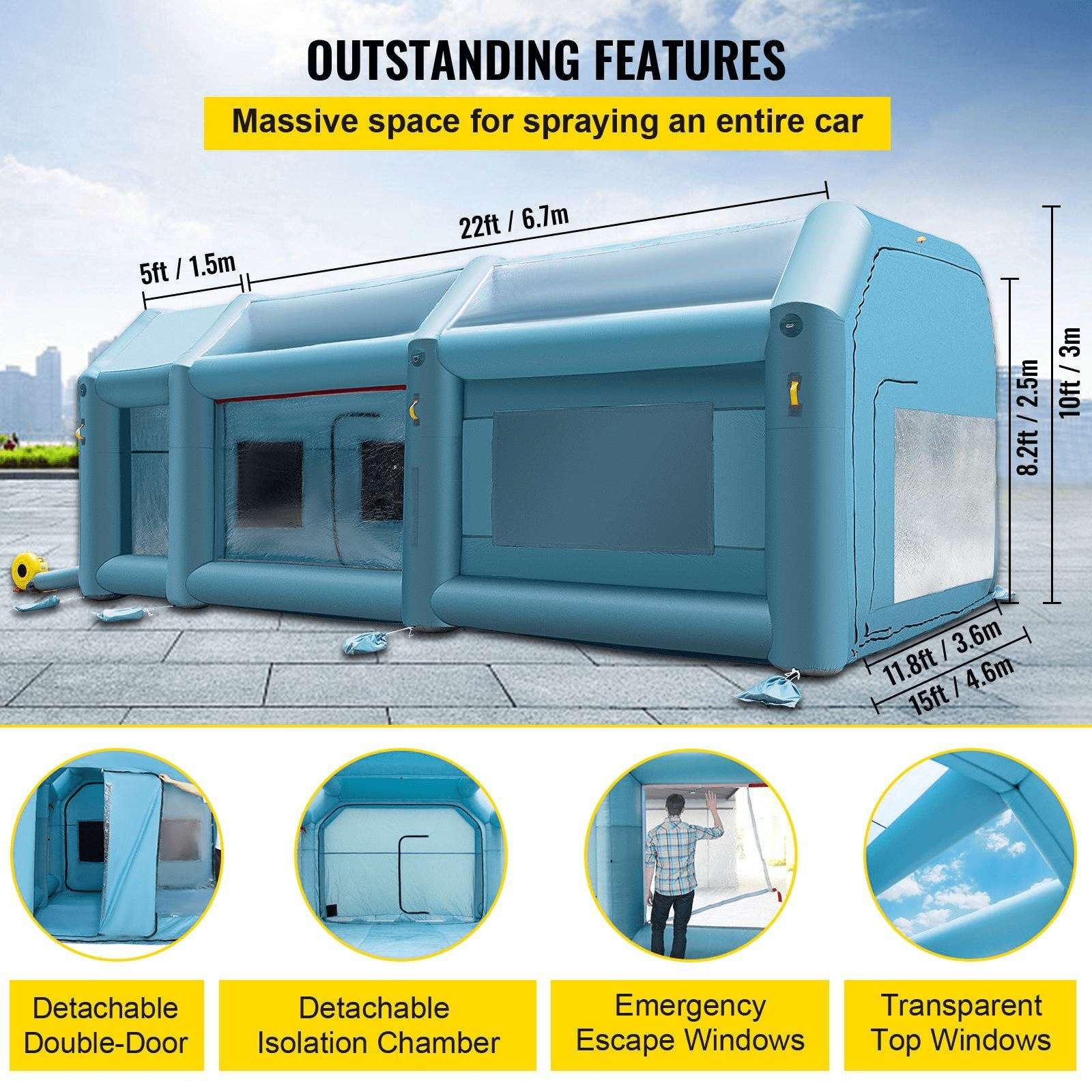 Inflatable Paint Booth 28x15x10ft, Car Paint Tent with Filter System & Blowers, Auto Paint Spray Booth, Portable Workstation for Car Repair & DIY Projects