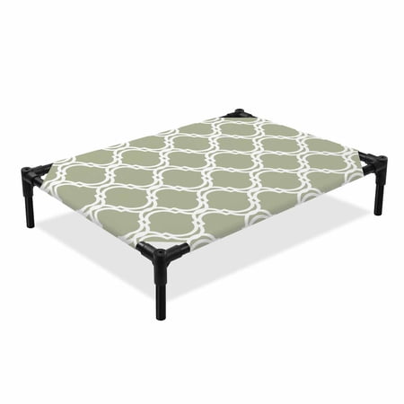 Sage Green Moroccan Elevated Dog Bed Modern Geometric Morocco Abstract Art Cooling Breathable Outdoor Raised Dog Cot Bed with Metal Frame Non-Slip Feet for Large Dog 28x22in