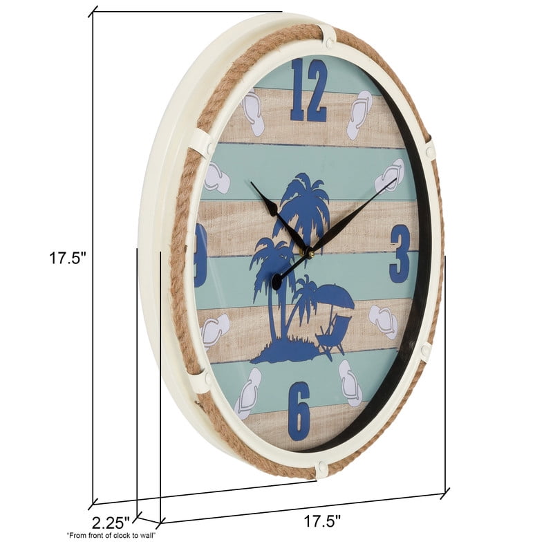 Isla Nautical Round Shiplap Metal Wall Clock - Beige - 17.5"H x 17.5"W