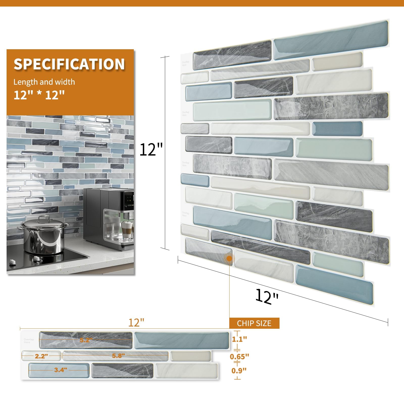 10-sheet Peel And Stick Backsplash Tile For Kitchen  Splash On Tiles Wall (grey Blue)