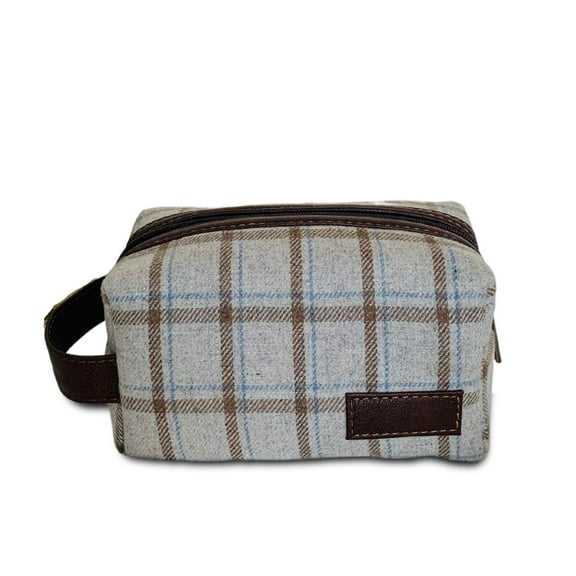 Strutt Compact Collapsable Leather & Tweed Toiletry Kit/ DOPP kit for Convenient & Easy travels (Brown)