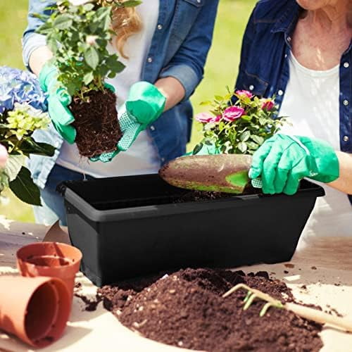 RibRave Window Box Planter, 6 Pack 17inch Plastic Vegetable Flower Planter Boxes with Tray, Indoor Outdoor Flower Pots for Windowsill, Patio, Porch, Garden Balcony, Dark Gray