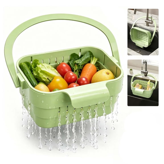 Hanging sink drain basket for kitchen, No-Drill Foldable Design Saves Sink Space with Fast Drainage for Food Scraps, Sponge Storage, Fruit Rinsing and Kitchen Use