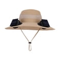 thumbnail image 1 of Sombrero de pescador con ventilador solar ajustable para verano, ideal para pesca, senderismo y playa. Caqui, 1 of 8