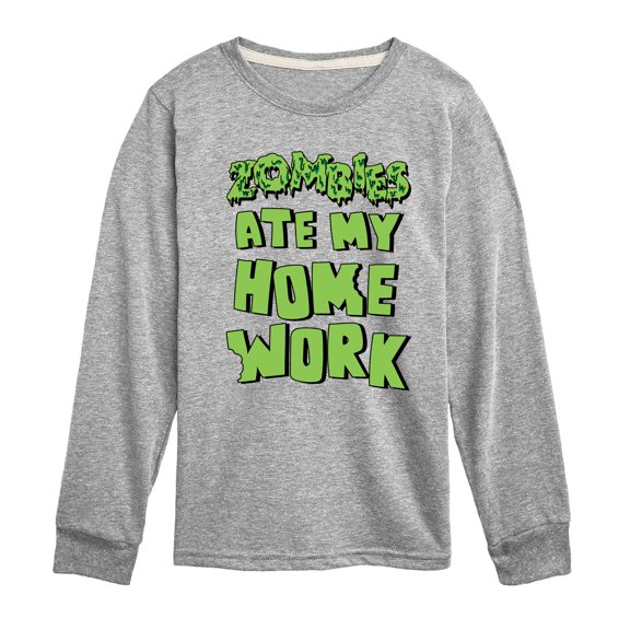 Instant Message - Zombies Ate My Homework Long Sleeve Graphic T-Shirt