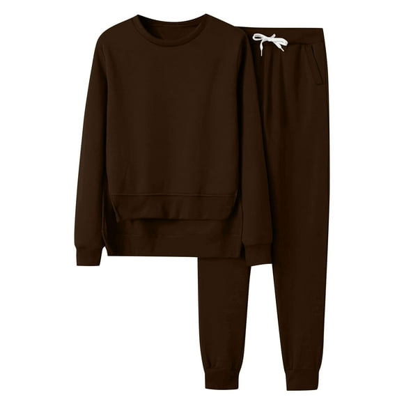 FADAACAI Matching Sweatsuits Women's Solid Color Hoodless Sports Sweatshirt Set Two Top Pants Casaul Womens Sweatsuits Sets Lounge Sets for Women Brown M Clearance!