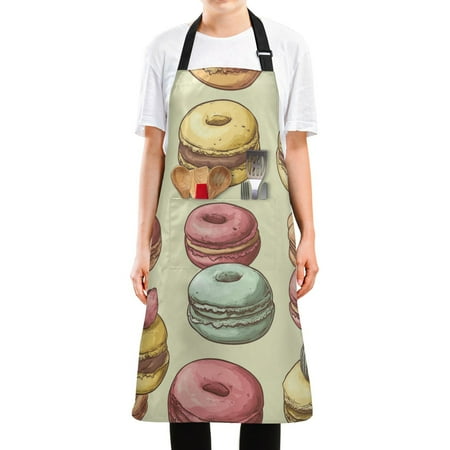 

WOBOGO Cartoon Macaroons Long Apron Waterdrop Resistant with 2 Pockets Cooking Kitchen Chef Apron for Women Men