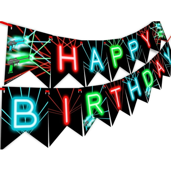 Laser Tag Happy Birthday Banner Pennant - Laser Tag Party Supplies - Laser Tag Decorations - Brights Banner