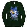 thumbnail image 2 of Wolf Painting Splatter Abstract Art Animal Lover Mens Long Sleeve Shirt, Forest Green, 2XL, 2 of 3