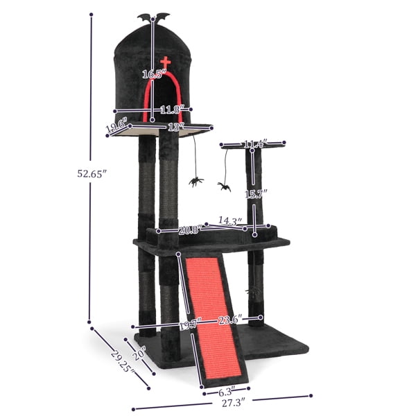 Alvantor Gothic Cat Tree 53.5 in with Coffin Bed and Cat Condo Multi Level Tower with Sisal Scratching Posts Spider Toys