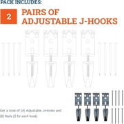 Picture Hang Solutions Adjustable J-Hooks for Frames and Mirrors 100-lb Capacity 2 Pairs per Pack