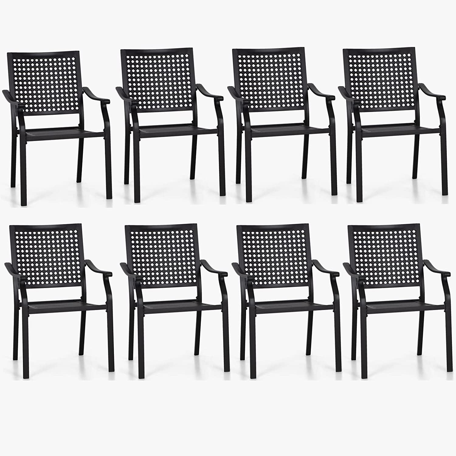 MFSTUDIO 2 Piece Patio Wrought Iron Dining Seating Chair Supports 300 LBS (Black)