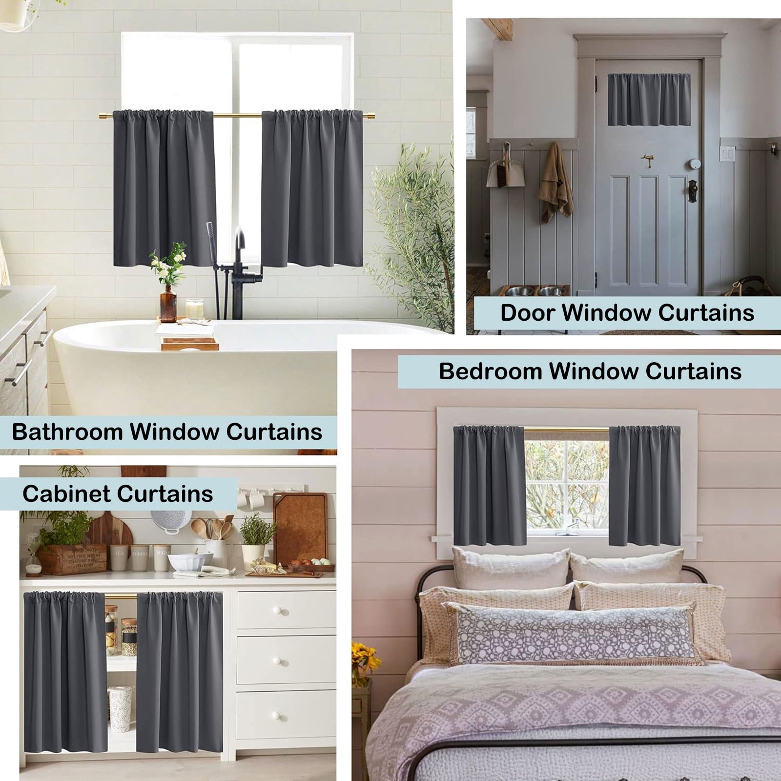 Rosnek 2 Panels RV Dinette Tier Blackout Curtains, Rod Pocket Caravans Touring Cars Short Curtains Drapes for Cabinet, Bathroom, 33"x 36"