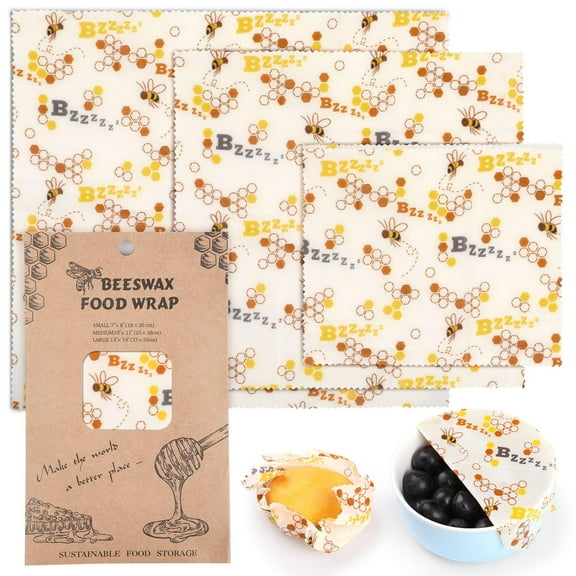 3 PCS Beeswax Paper Wraps for Food, Beeswax Wraps Eco-Friendly Sustainable Food Storage Wraps, Bread Sandwich Wrapper Zero Waste Eco-friendly Biodegradable Bees Pattern, Yellow