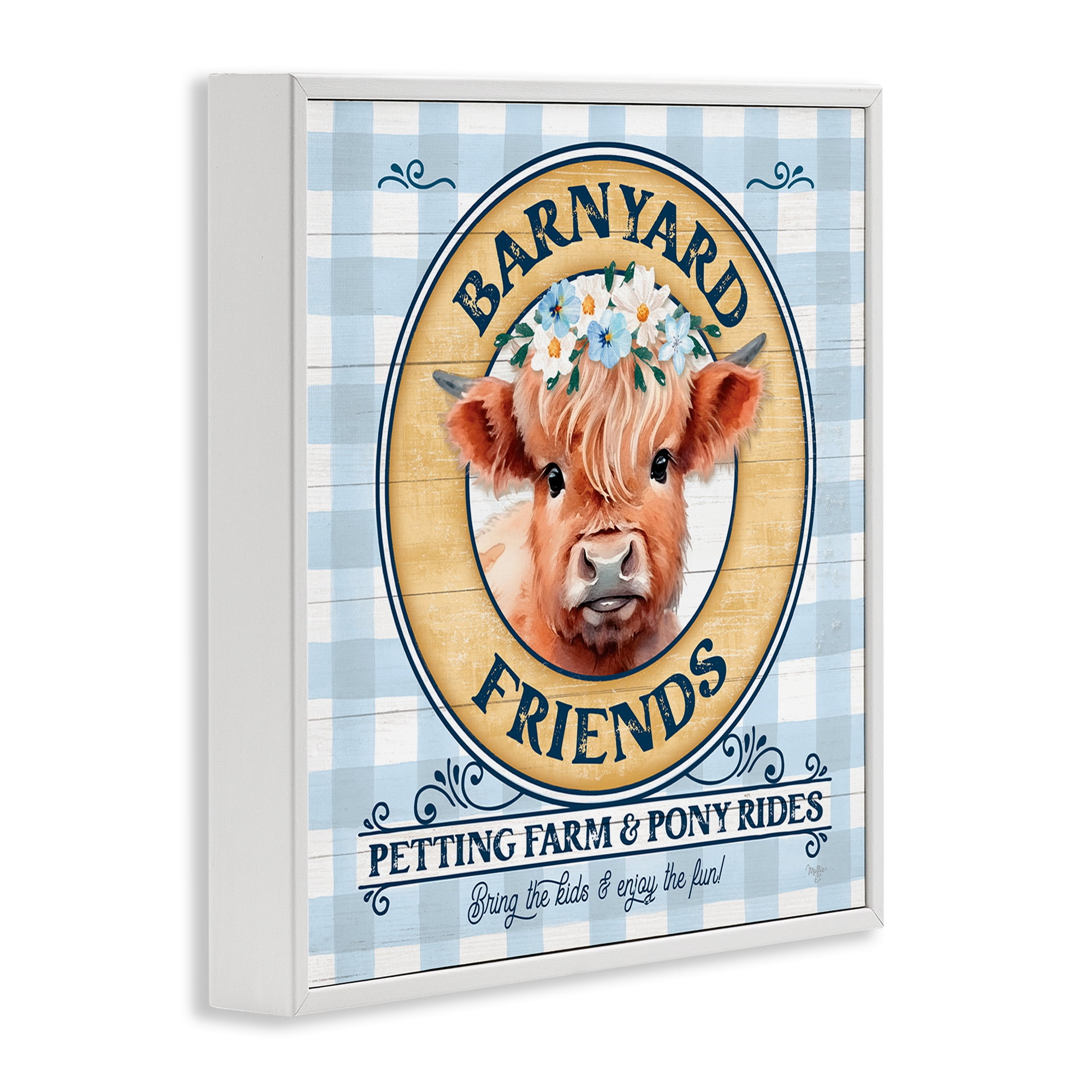 Stupell Industries Barnyard Friends Plaid Animals & Insects Painting White Framed Art Print Wall Art, 12 x 12