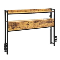 Adjustable Height Headboard for Full Size Bed, Freestanding Headboard with 2 Storage Shelves, USB Charging Station & LED Lights, Easy Assembly, Brown - Fits Most Bed Frames