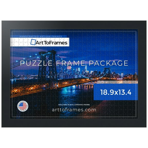 ArtToFrames 18.9x13.4 Inch - 48x34 CM Black Puzzle Frame for 500 piece Puzzles.1.25 Inch Custom MDF Puzzle Frames, Noir Black - Full Wrap - Comes with Regular Glass