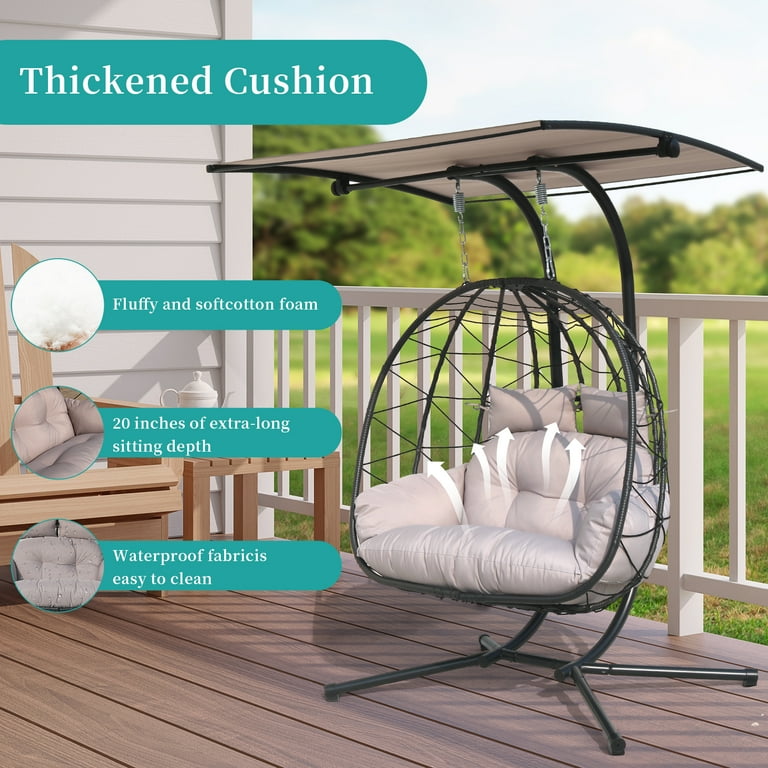 FKSLIFE Double Hanging Wicker Egg Swing Chair, Indoor FKSLIFE Double Hanging Wicker Egg Swing Chair, Indoor