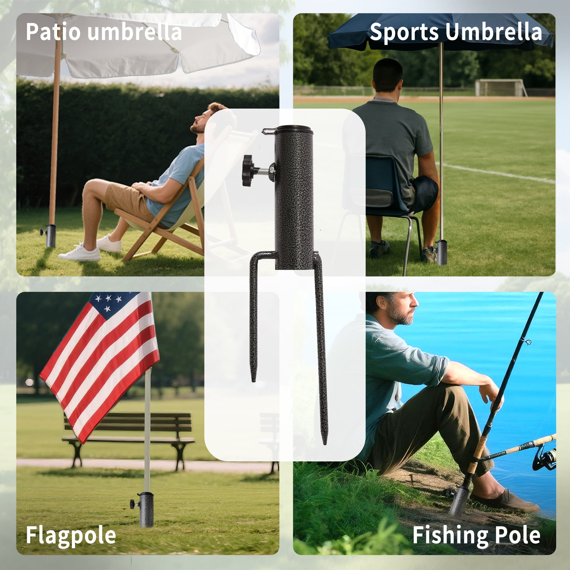 AMMSUN Patio Umbrella Steel Anchor Heavy Duty Ground Auger Base with Forks for Outdoor Lawn