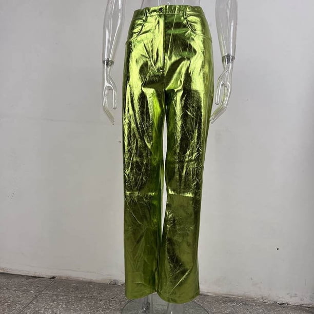 Pantalones de cuero PU de cintura alta de moda de otoño e invierno para mujer, pantalones casuales de color caramelo para mujer