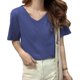 thumbnail image 1 of Camiseta De Mujer Con Cuello En V Manga Corta Suelta Blusa De Colores Sólidos Para SummerBlue, 1 of 2