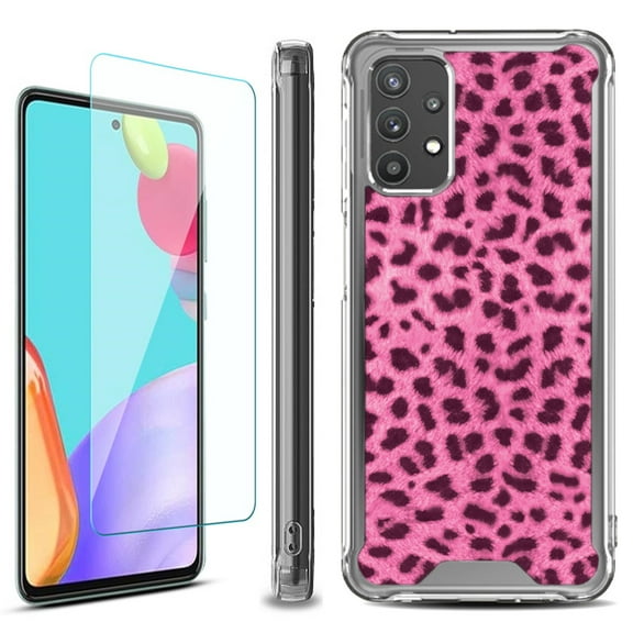 Shockproof Bumper Phone Case for Samsung Galaxy A53 5G, with Tempered Glass Screen Protector, by OneToughShield ® - Cheetah Pink