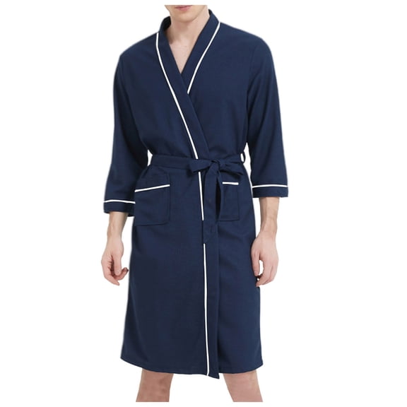 RUTAYY Men's Bathrobe Solid Collar Lightweight Soft Knee Length with Pockets Soft Comfortable Robe Leisure Versatile Tops