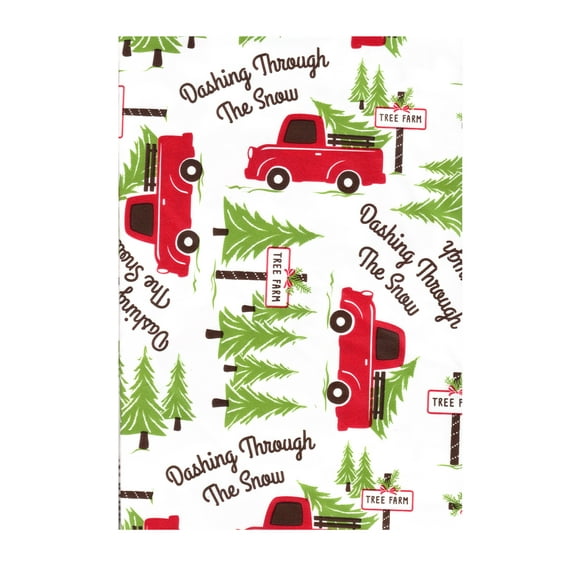 Vinyl Tablecloth, Red Truck Christmas Tree Farm Design, Eco Friendly PEVA, Flannel Backed