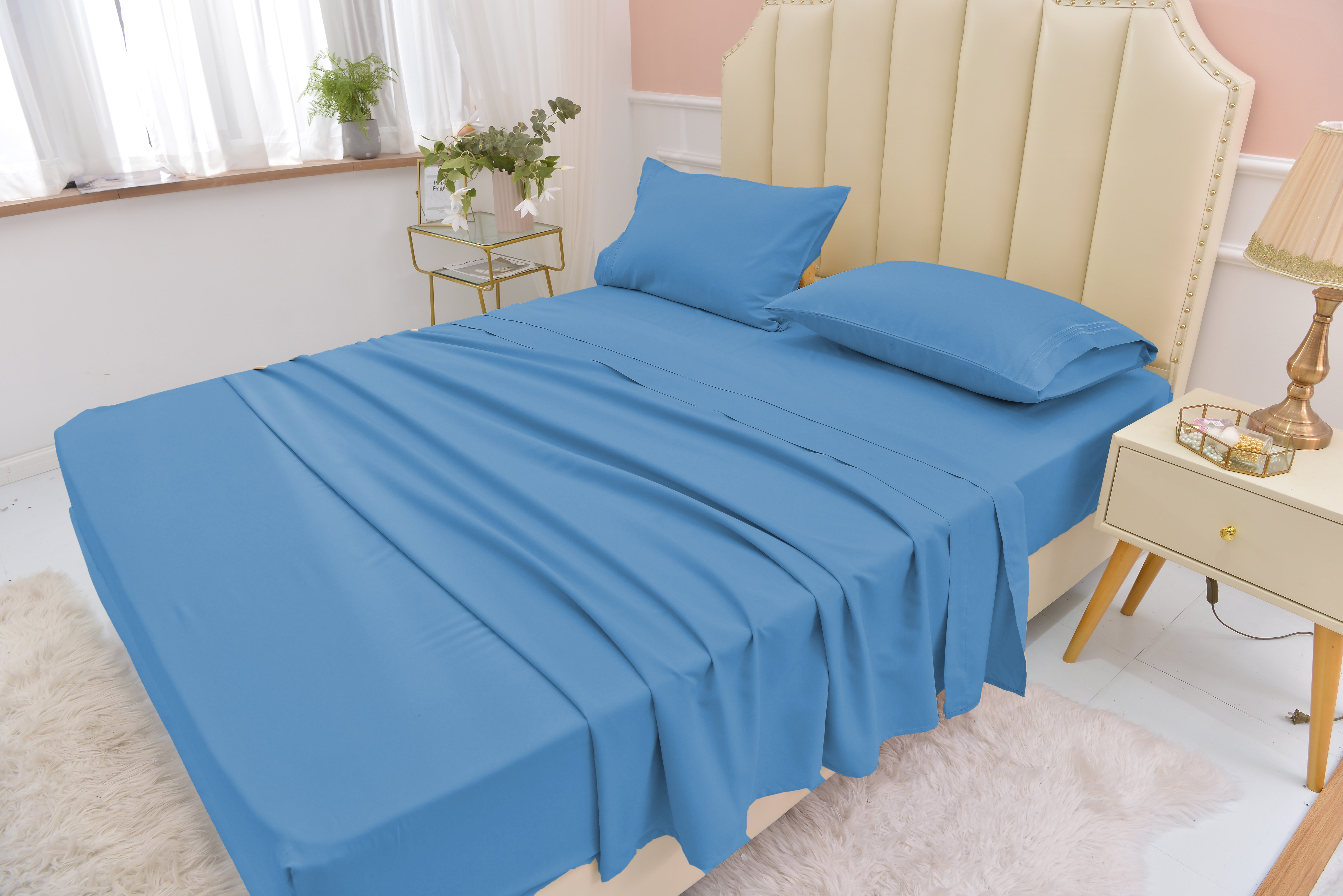 Full Size Bamboo Derived Rayon Bed Sheet Set - Softer than Cotton Sheets Full Size - Wrinkle Free - 16" Deep Pockets - 4 Piece - 1 Fitted Sheet, 1 Flat, 2 Pillowcases Full Blue