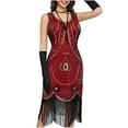 thumbnail image 6 of BLTIBY Women's 1920s Fringed Dress Flapper Costume Vintage Sequin Beaded Tassels Hem Prom Sleeveless Round Neck Cocktail Evening Dresses Gatsby Dress Red L, 6 of 7