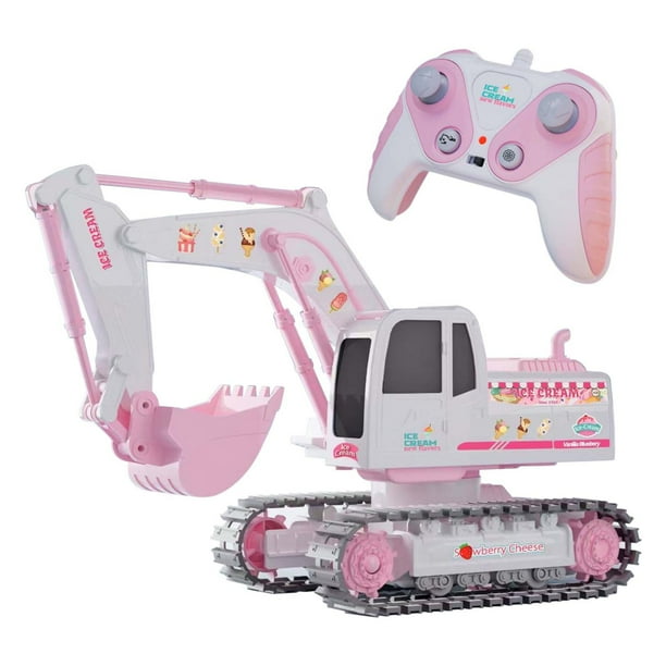 Excavadora romántica de aleación rosa, excavadora de aleación con orugas, coche con control remoto, 2 corazones, juguetes rosas para niñas, excavadora de juguete romántica, excavadora de aleación