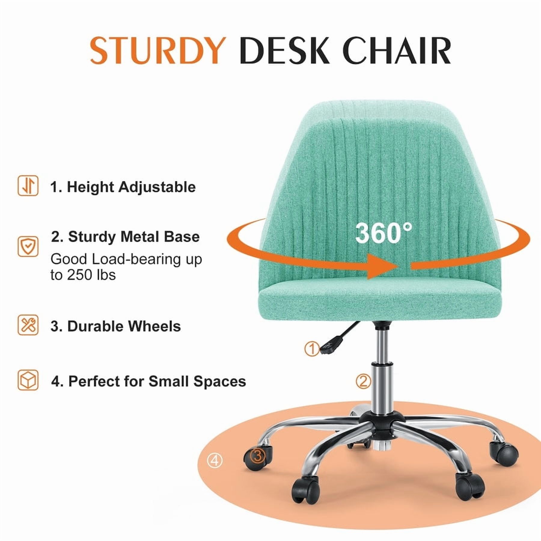 Colorful Linen Desk Chair, Comfy Thick Seat with Swivel Wheels, Armless Task Chair, Green