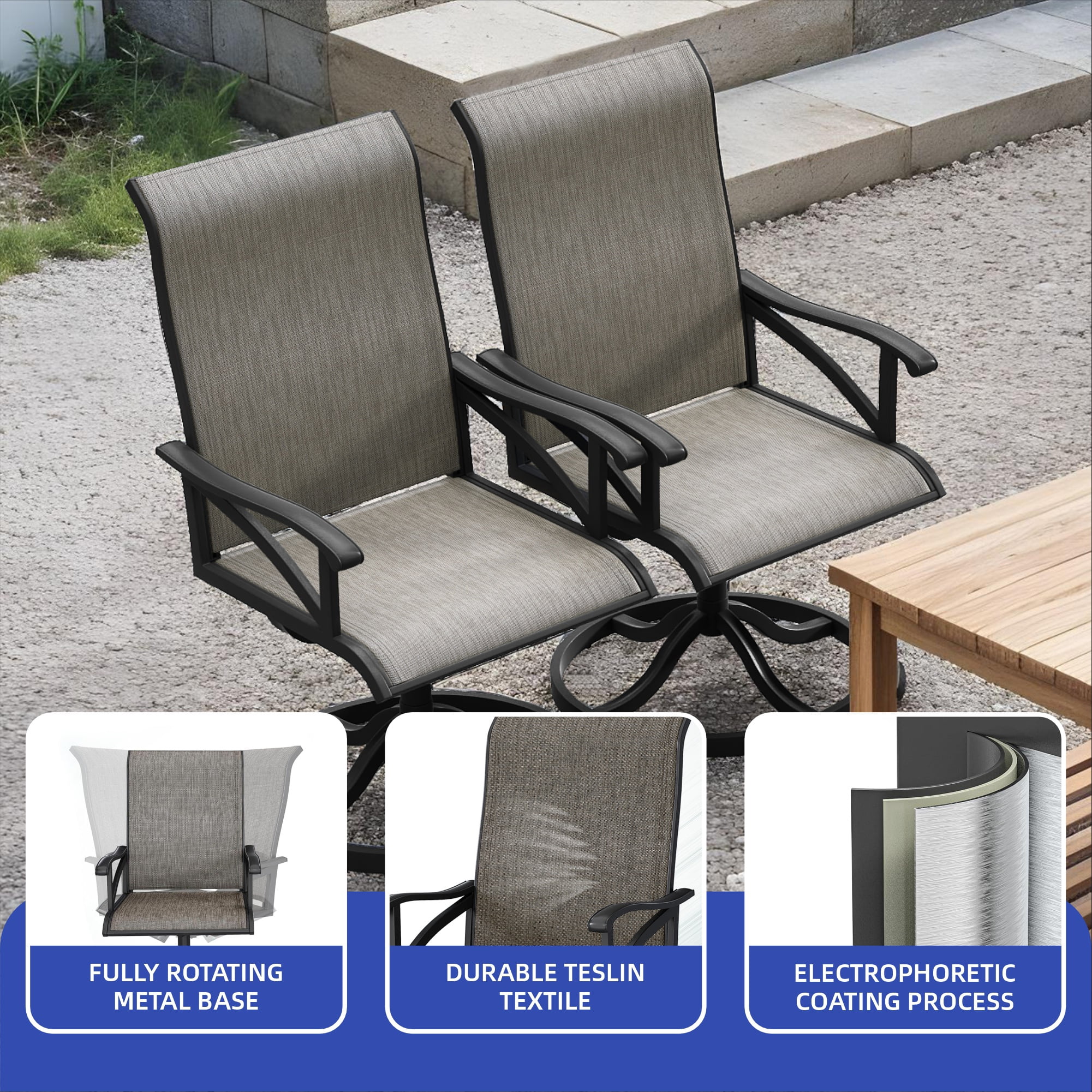 Uforic 4 pcs 360° Swivel Chairs, Outdoor Dining Chairs, Set of 4 Dining Chairs, Ideal for Patio, Garden, Backyard, and Porch, All-weather Material, Breathable Textilene Fabric, Brown