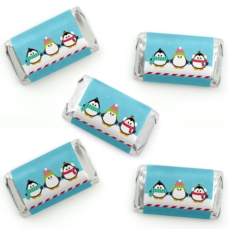 Party Animal Penguin Holly Jolly Penguin - Mini Candy Bar Wrapper Stickers - Holiday & Christmas Party Small Favors - 40 Count ()