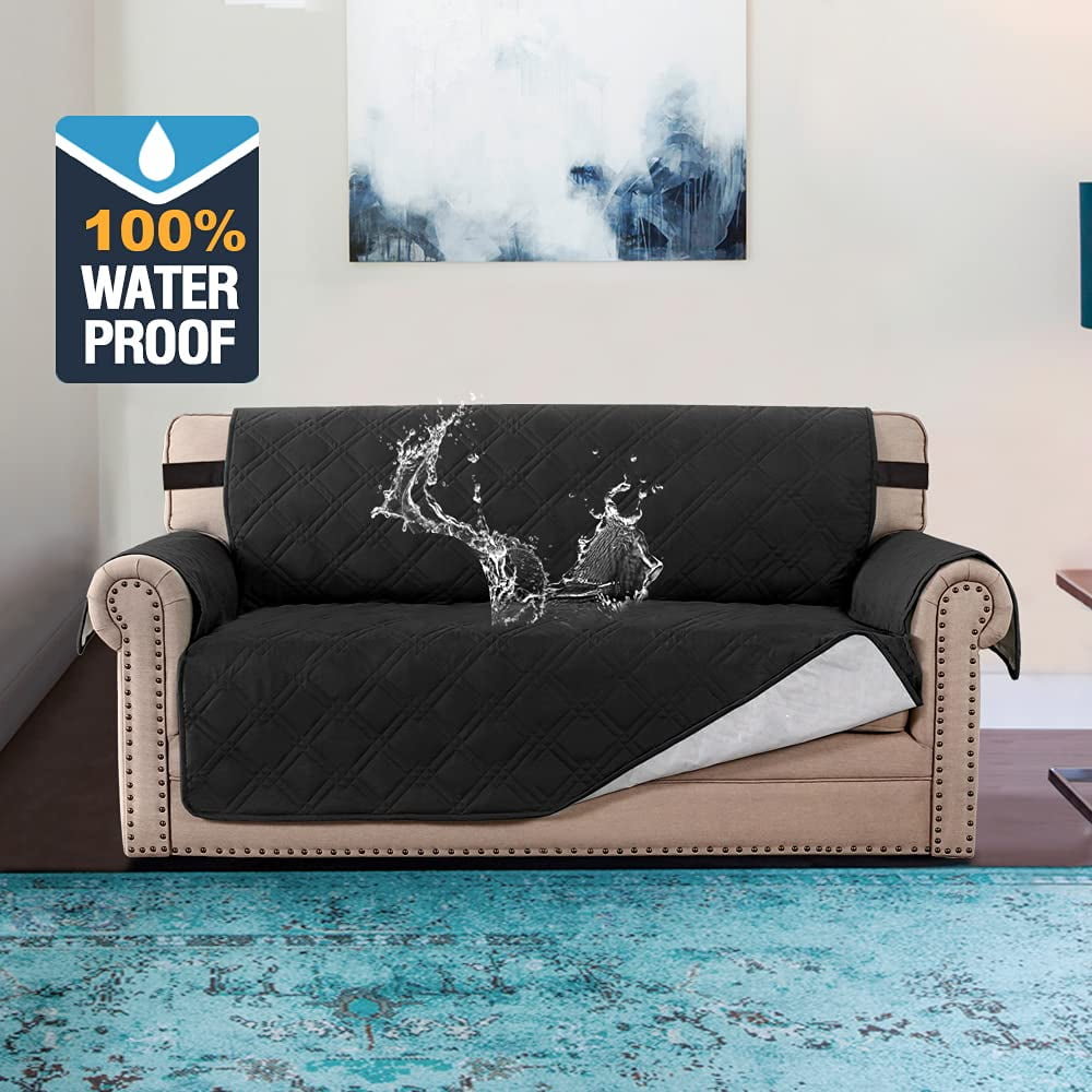 PrimeBeau 1-Piece 100% Waterproof Reversible Quilted Loveseat Pet Cover Protector, Black
