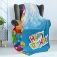 thumbnail image 4 of Birthday Soft Flannel Fleece Blanket, Vibrant Balloons in the Sky Sun Beams Abstract Style Air Celebration Theme Print, Cozy Plush for Indoor and Outdoor Use, 50" x 60", Multicolor, by Ambesonne, 4 of 5