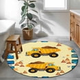 thumbnail image 4 of 4ft Washable Round Rug, Cartoon Yellow Caravans Non-Slip Circle Area Rug for Living Room Bedroom, Hookups Roadblocks Stars Blue Border Indoor Floor Mat for Home Decor, 4 of 9