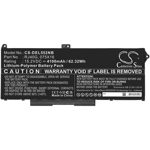 4100mAh 075X16 RJ40G Battery for DELL Precision 15 3560 Precision 15 3560 7RV10 Precision 15 3560 758J7 Precision 15 3560 F3T9T