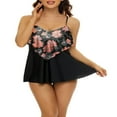 thumbnail image 1 of PENGXIANG Women 2PCS Tankini Swimsuits V-Neck Layered Ruffle Tops Thong Bottoms Bikini Set, 1 of 6