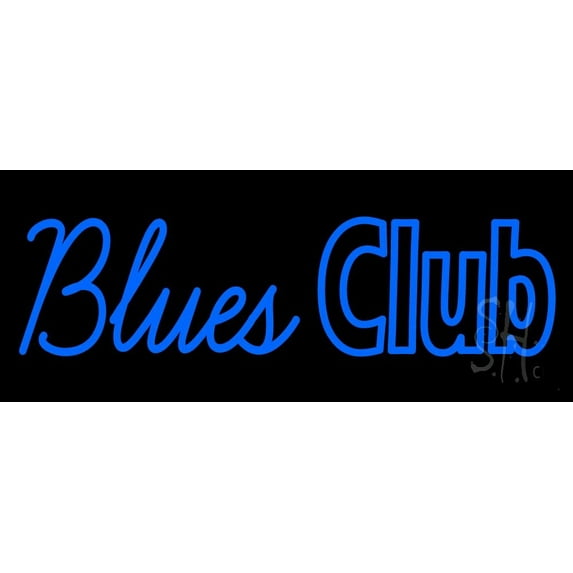 Blue Blues Club LED Neon Sign 10" Tall x 24" Wide - inches Black Square Cut Acrylic Backing, with Dimmer - Premium built indoor Sign for Studio, Club, Home décor, Event, Workshop, Storefront.