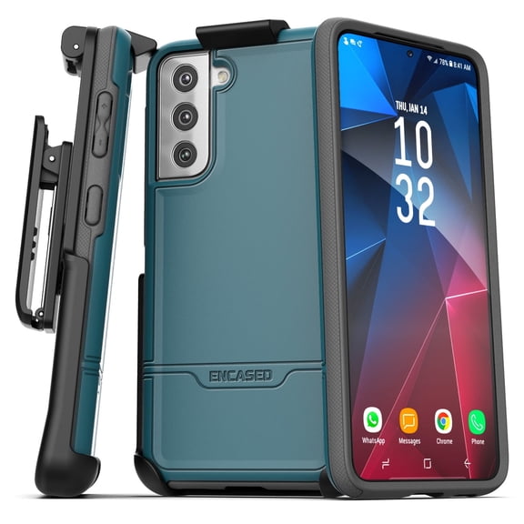 Encased Rebel Series for Samsung Galaxy S21 FE Belt Clip Case, Protective Full Body Rugged Cover Holster - Blue