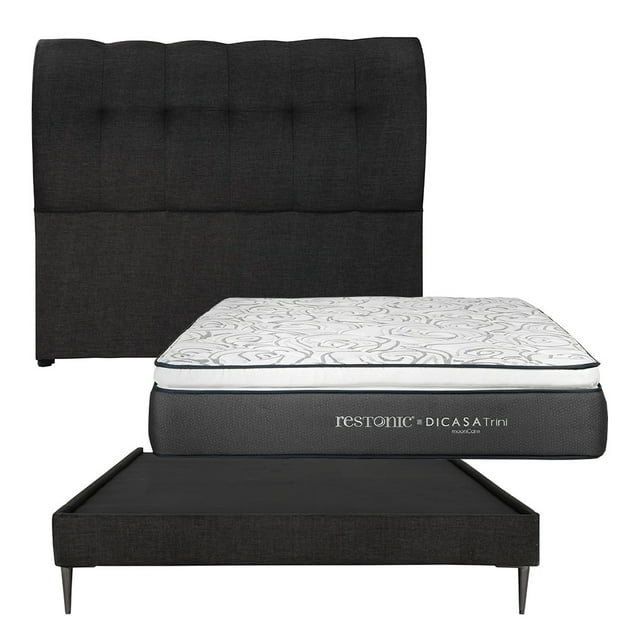 Colchón Matrimonial Trini + Cabecera Nube +Base Cama Slim Negro