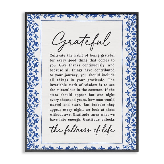 Gratitude Unlocks Fullness Of Life Black Framed Giclee Art, design by Lettered and Lined