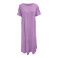 thumbnail image 4 of Jane Wardrobe Women’S Round Neck Short Sleeve Knit Midi Dress, Back Split Loose Fit Casual Nightgown, Soft Polyester Summer Home Wear Sleepwear Loungewear, 1 Piece, Sizes S Through XXL, 4 of 6