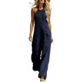 thumbnail image 2 of IUYRTFE Women V Neck Front Button Linen Style Jumpsuit Sleeveless Wide Leg Romper with Pockets, 2 of 5